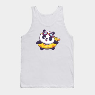 Cute Panda Floating With Duck Tires Cartoon Tank Top